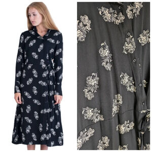 InWear Elena Flower Print Dress With Tie Side Black/Cream Size 14